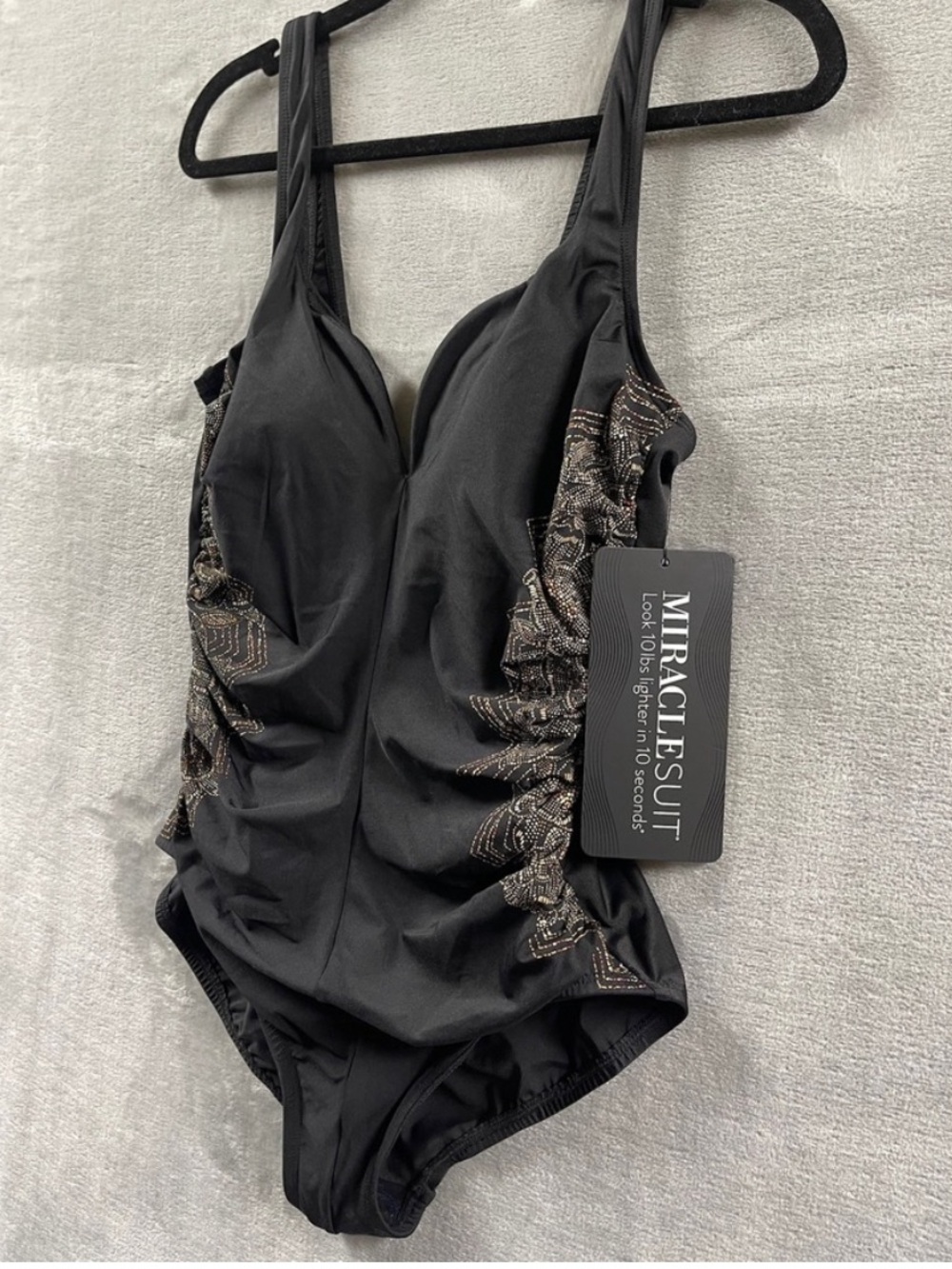 Miraclesuit Black One-Piece Swimsuit with Gold Lace illusion Side Panels - Picture 7 of 12